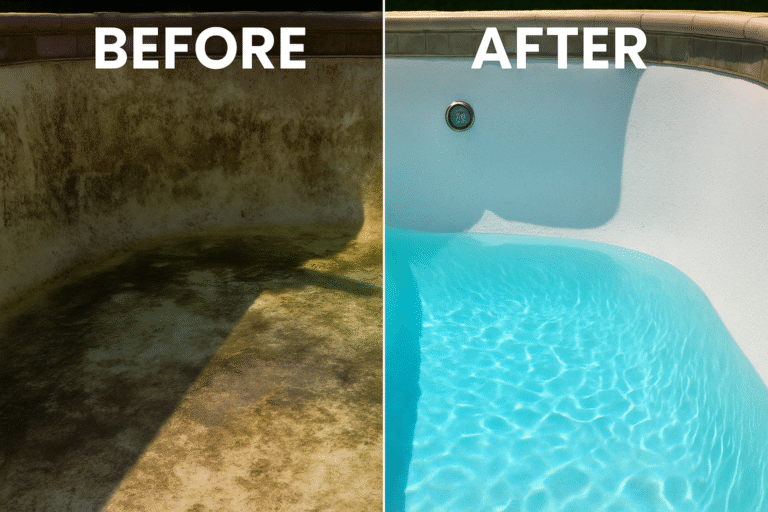 Before and after acid washing a swimming pool in Las Vegas by CrystalPool Services